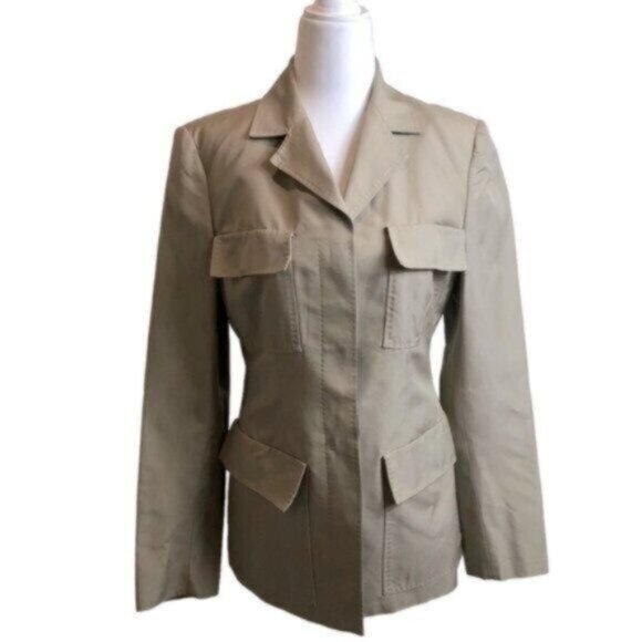 Michael Kors Tan 100% Silk Casual Utility Jacket 4 - Picture 1 of 10